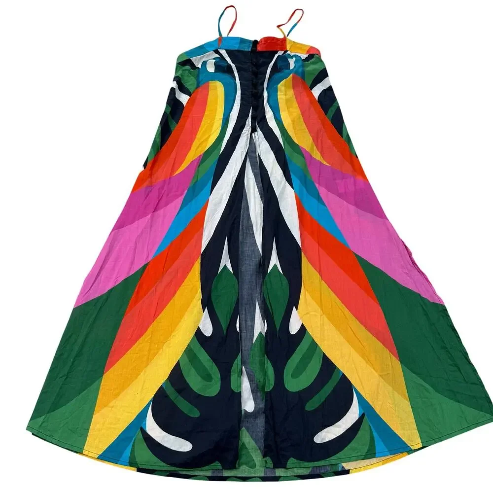 FARM Rio Macaw Stripes Maxi Dress S Multicolor Cotton Beach Cover-Up - Picture 1 of 9